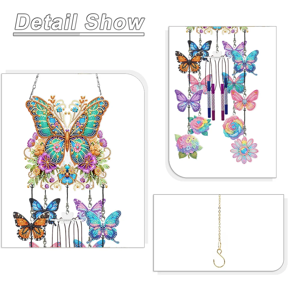 DIY Butterfly Wind Chime Double Sided Diamond Painting Hanging Pendant Home Decor