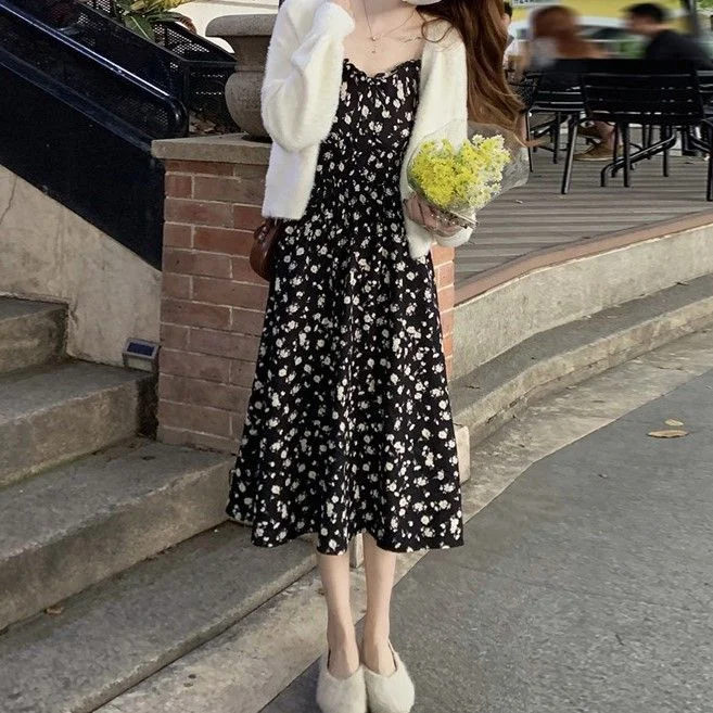 Spaghetti Strap Floral Print Midi Dress / Cardigan YP1930