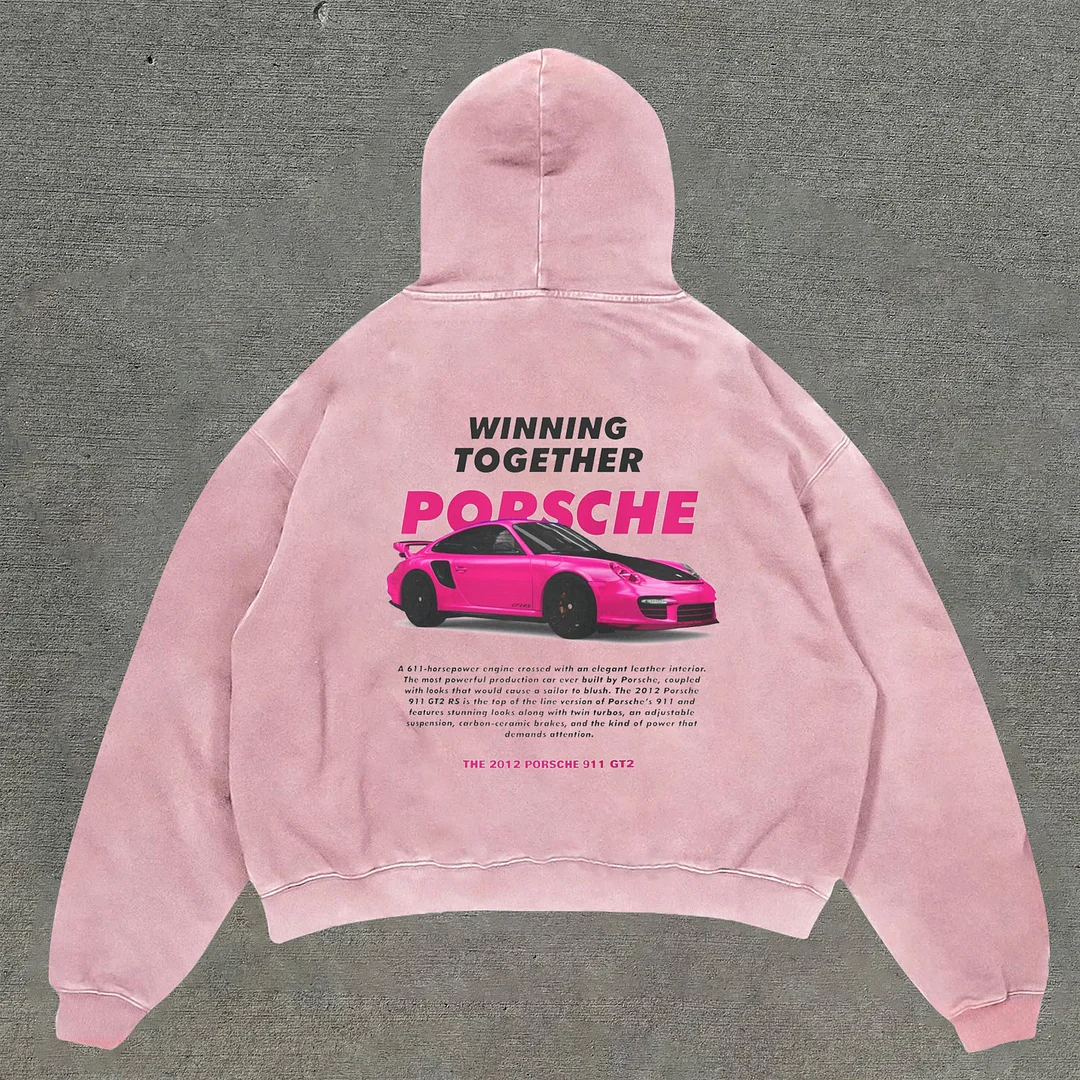 Preppy racing graphic loose hoodie