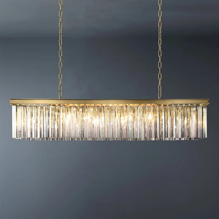 Rectangular 1920s Odeon Crystal Chandelier Dining Room Lighting L49" Vjlight