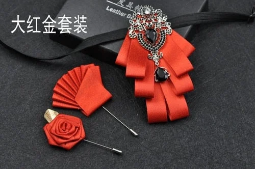 Luxury Black Rhinestone Handmade Bow Tie Men's Wedding Groomsman High-end British Boy Business Suit Shirt Bowtie Set