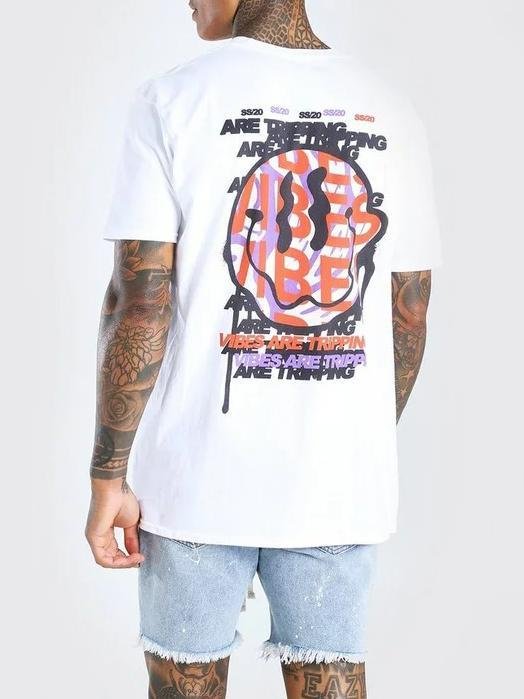 Mens Vintage round neck printed short-sleeved t-shirts