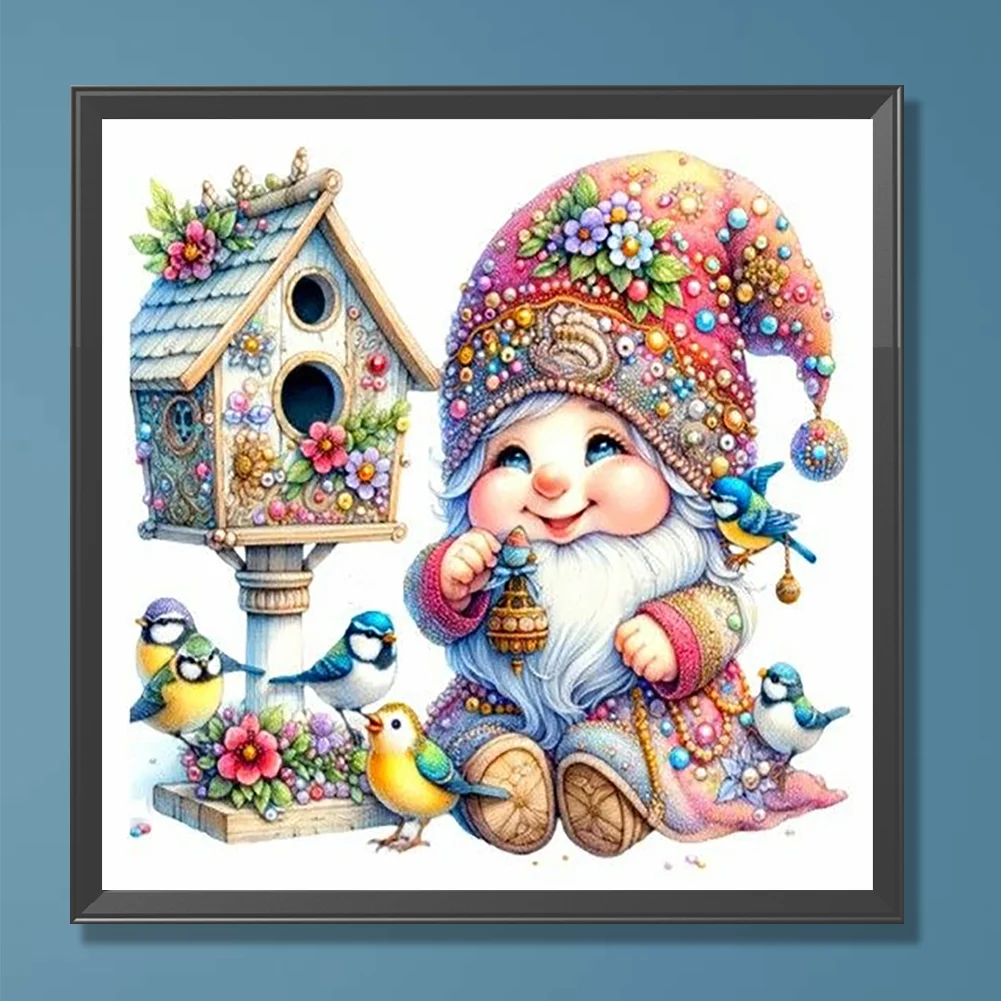 Diamond Painting - Full Round Drill - Cute Gnome Bird Nest(Canvas|30*30cm)