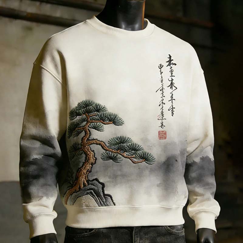 Retro Pine Tree Ink Painting Art Casual Sweatshirt  artssus