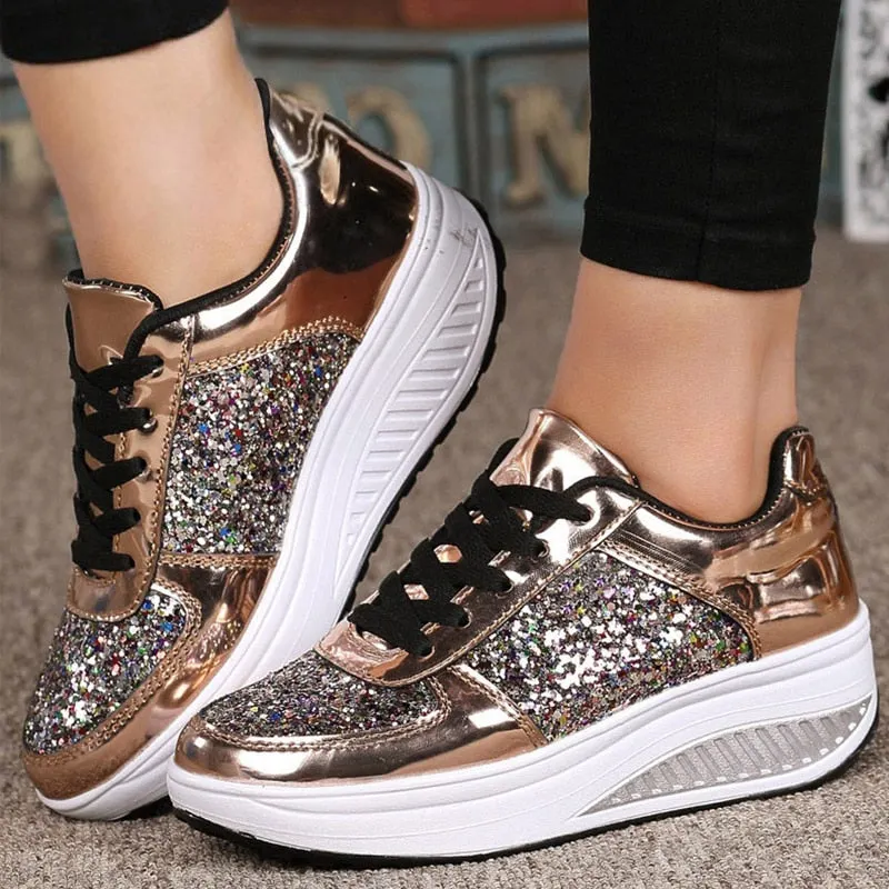 Women's Ladies Wedges Sneakers Sequins Shake Shoes Fashion Girls Sport Shoes Women Sneakers Woman Sneakers Shoes 2019 White Shoe