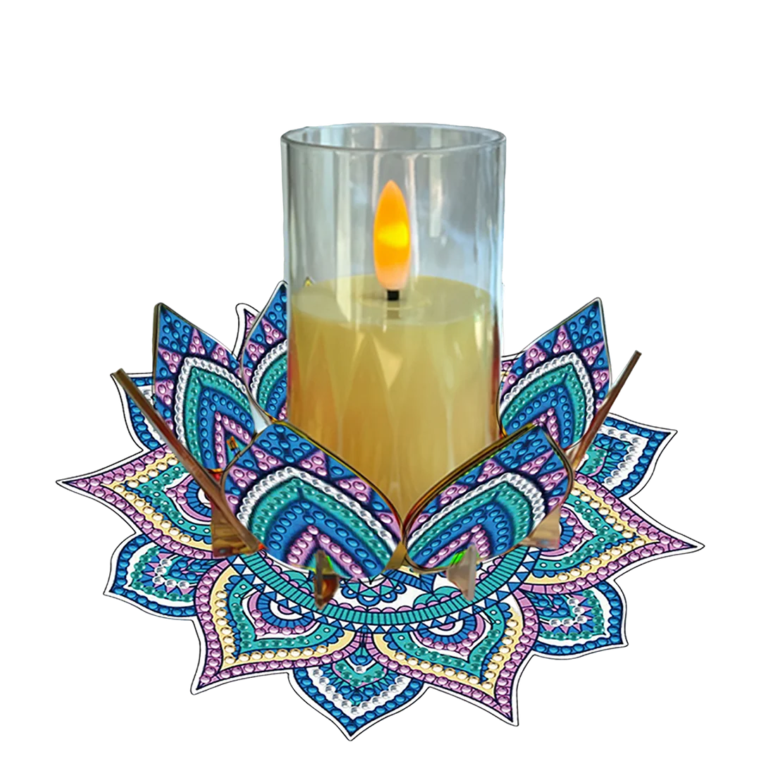 Mandala Lotus-E Acrylic DIY Diamond Painting Candle Holders Without Candles Crystal Painting Tealight Candle Stand Table Centerpiece for Adults Beginners Home Party Decor