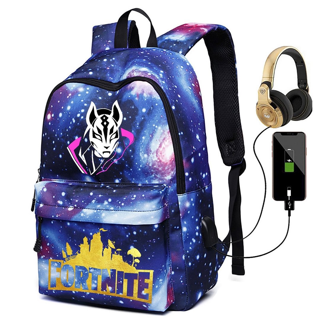 Fortnite Backpack Glow in Dark Starry USB Charging Port Headphone Interface Backpack Outdoor Travel School Bag  Kids Adults Use