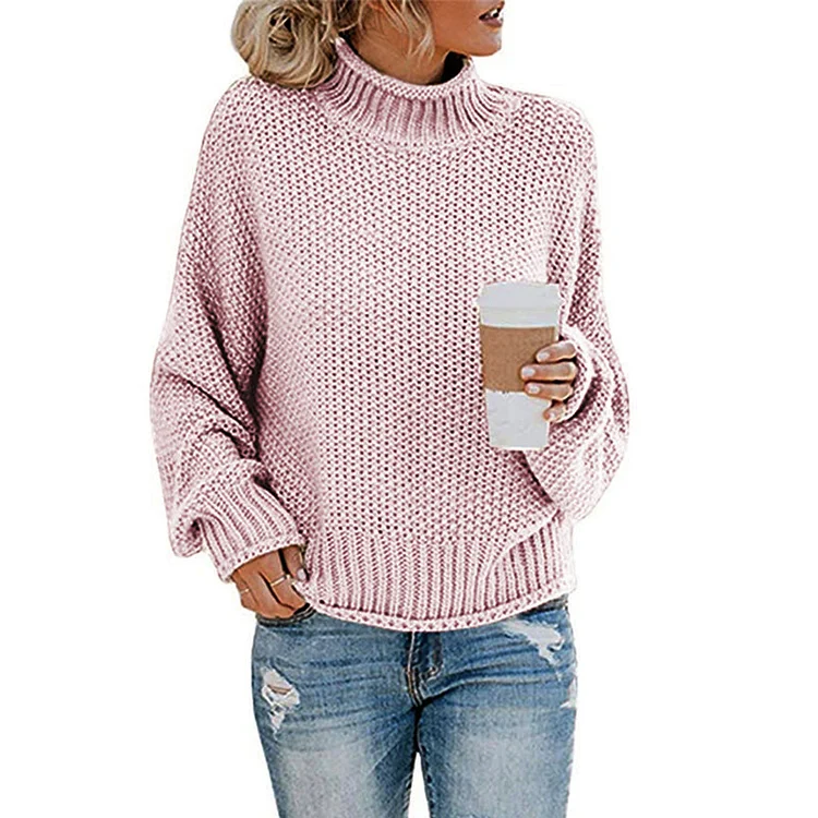 Women's Turtleneck Sweater Knitwear Loose Solid Color