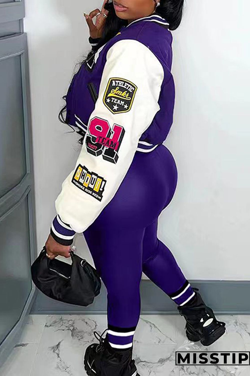 Green Casual Letter Print Patchwork Cardigan O Neck Long Sleeve Two Pieces