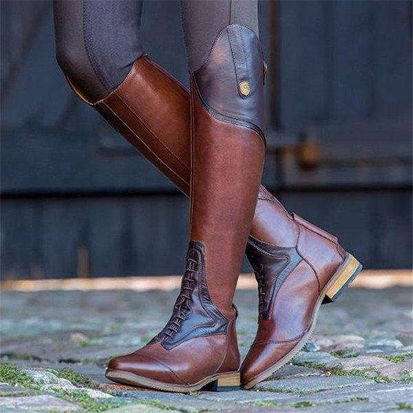 Women Color-block Riding Boots Low Heel Pu Boots -boots