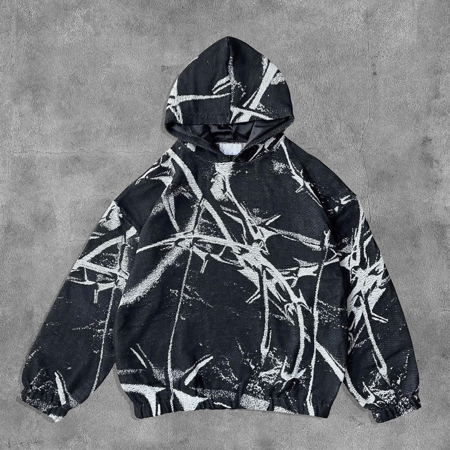 Retro Crown of Thorns Graphic Print Casual Street Tapestry Knit Hooded Sweater