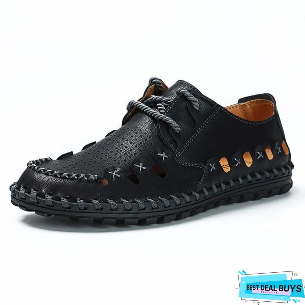 Men's Split Leather Sandals Summer Breathable Comfort Beach Sandals Shoes