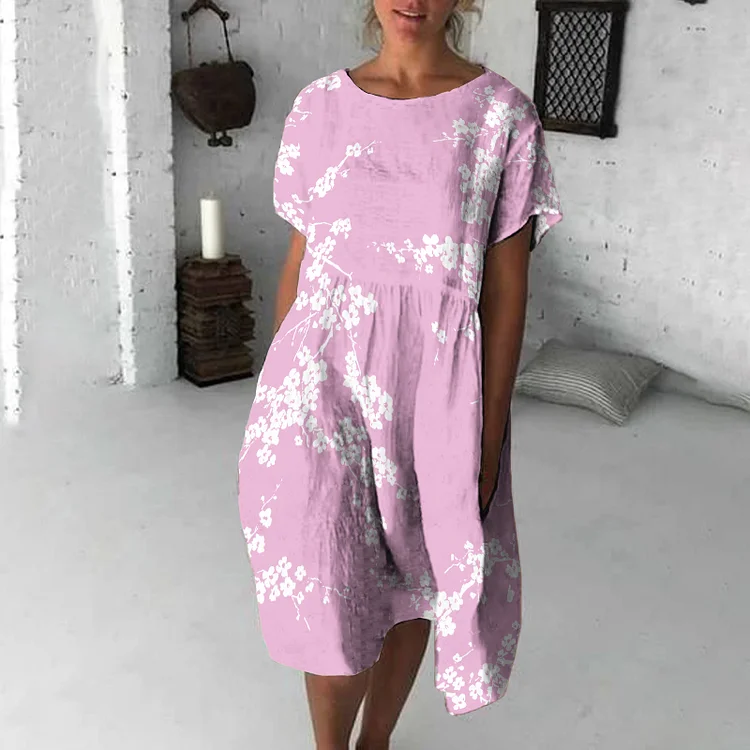 Cherry Blossom Japanese Flowy Midi Dress