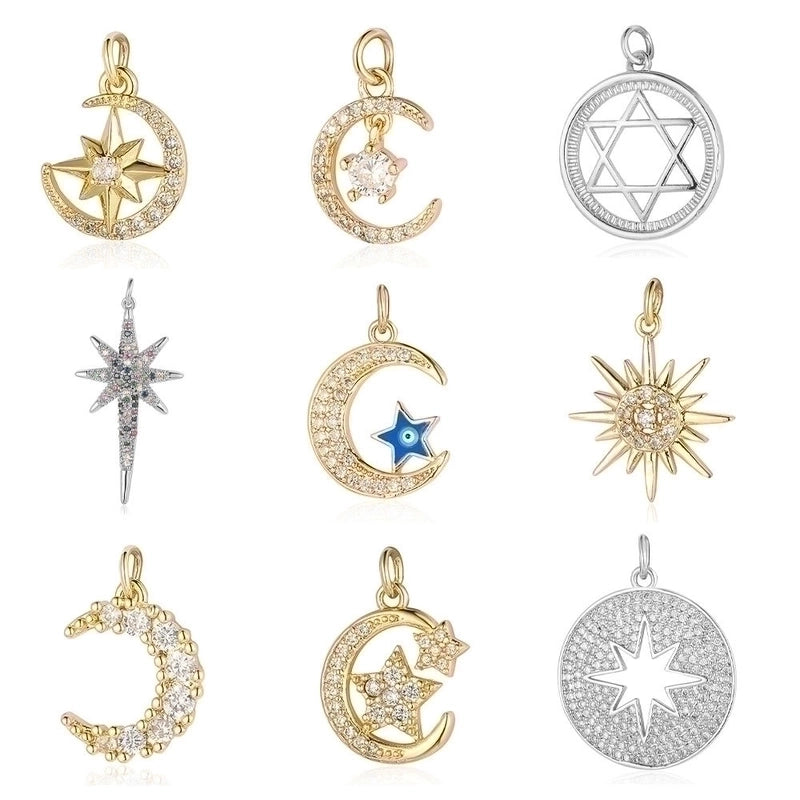 3 Pieces Copper Zircon 18K Gold Plated Sun Rainbow Star