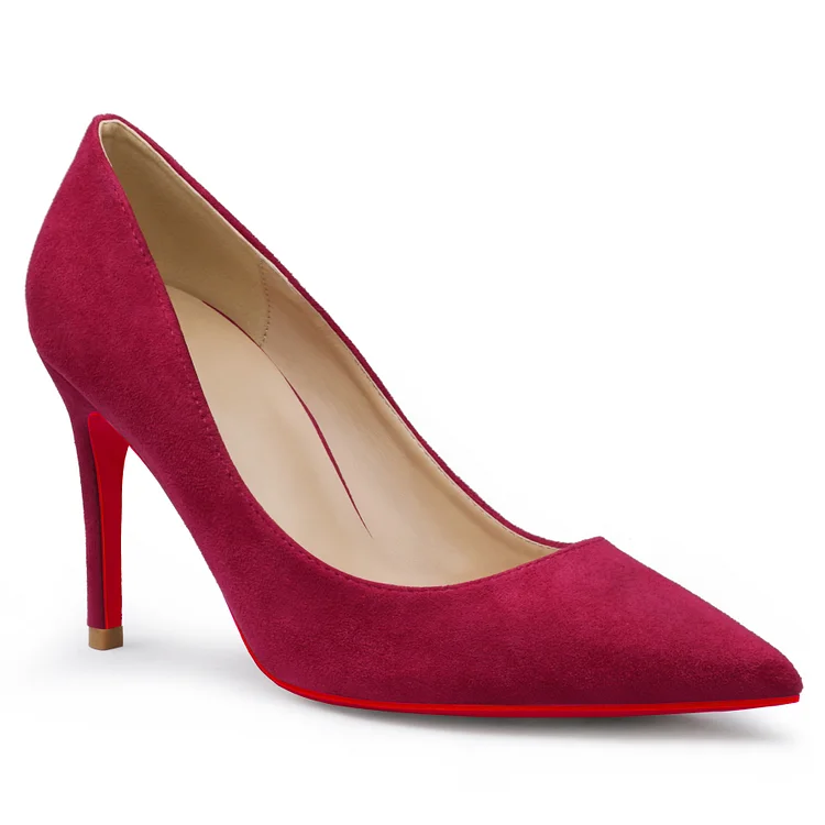 90mm Middle Heels Pointy Toe Red Bottom Daily Party Pumps Suede VOCOSI VOCOSI