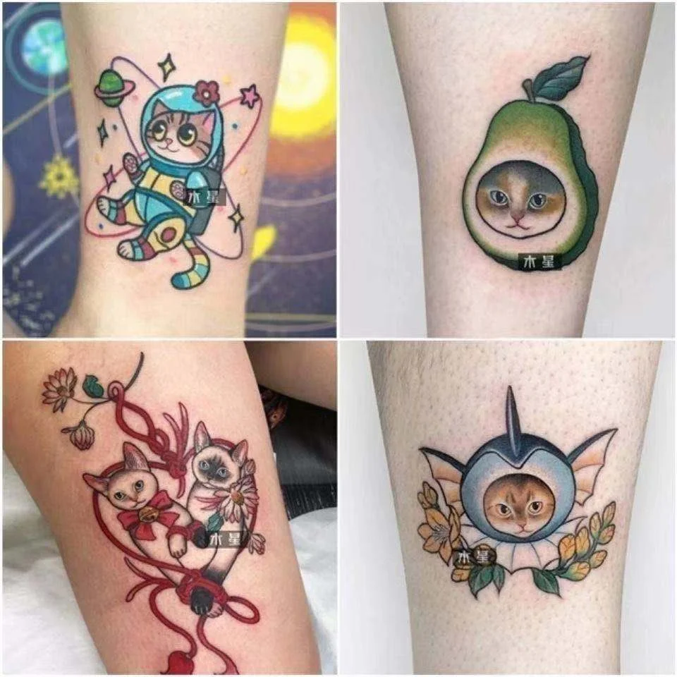 30PCS Cute Cartoon Cat Temporary Tattoos Waterproof Flash Decals Arm Wrist Body Art Fake Tatto Stickers Tatoos Animal Stickers