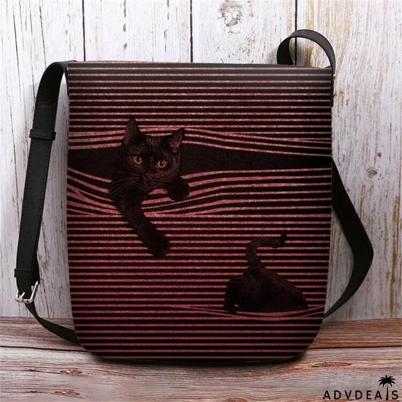 Cute Cat Striped Adjustable Crossbody Bags
