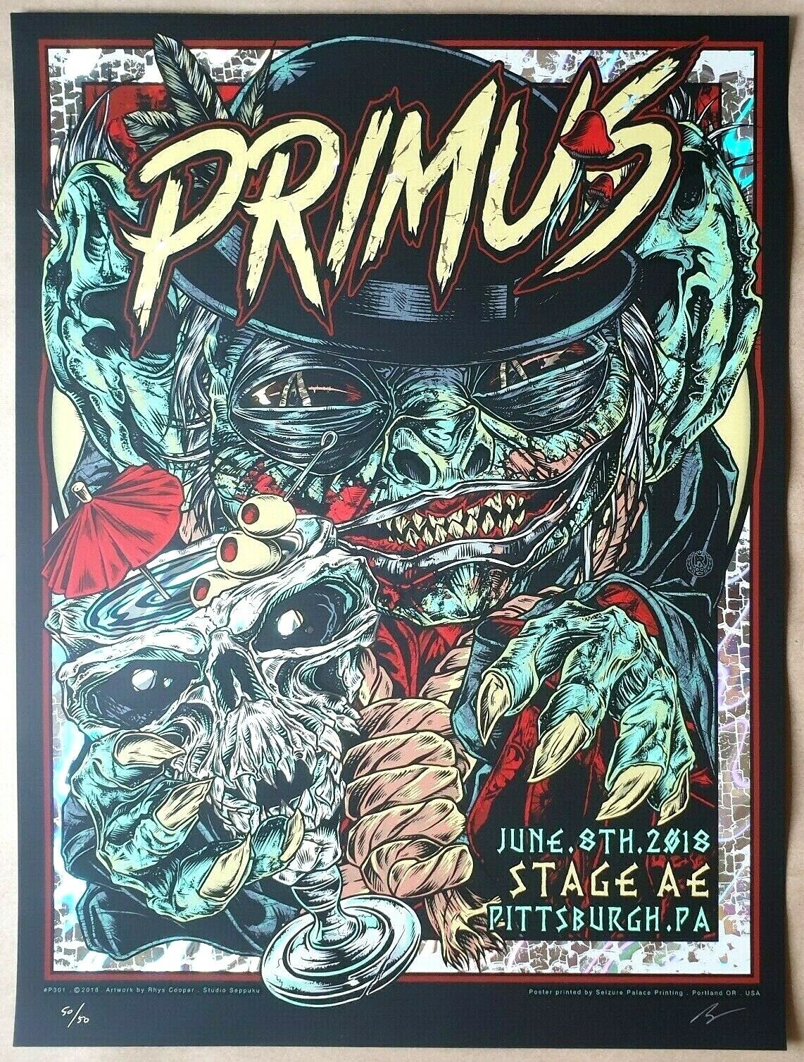 Rhys Cooper PRIMUS Pittsburgh '18 Gig Poster FOIL VARIANT /50 Screen Print