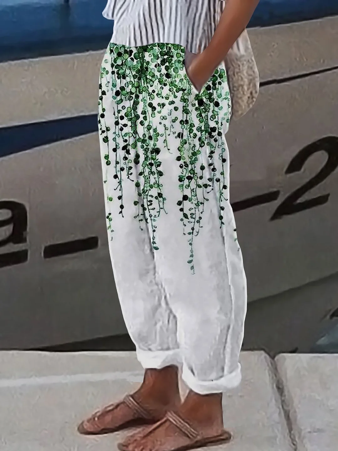 Linen Leaves Casual Loosen Pants