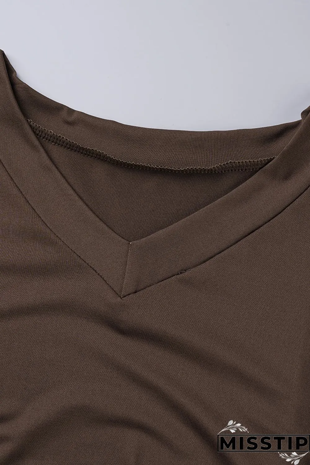 Khaki Fashion Casual Solid Slit V Neck Short Sleeve Two Pieces