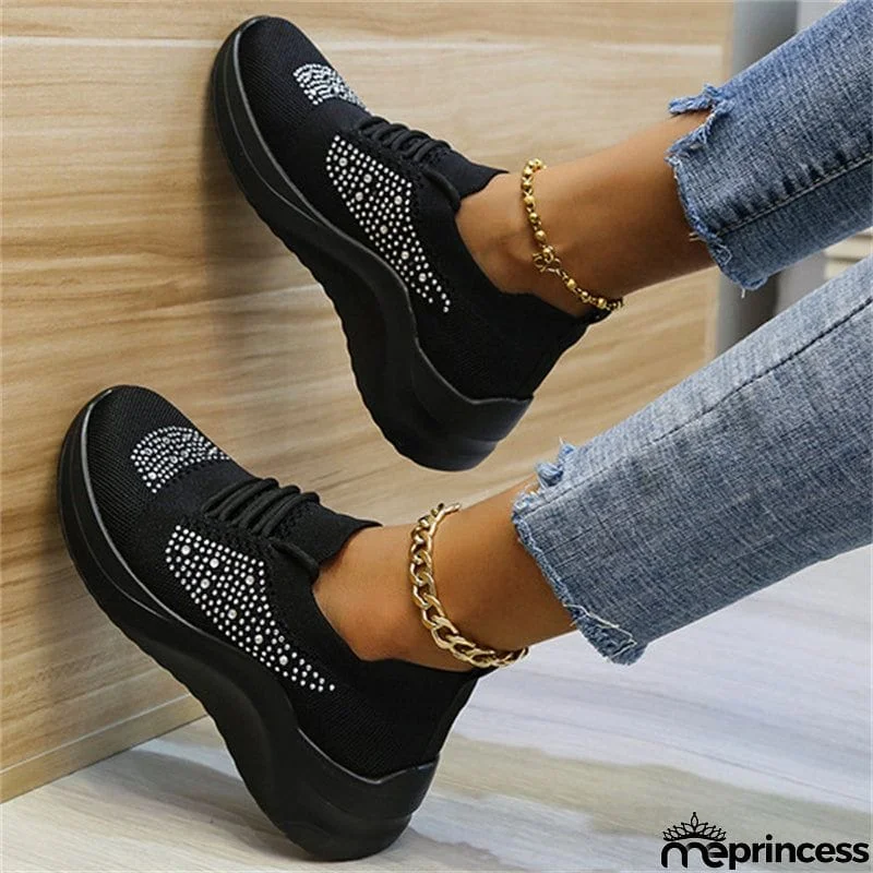 Lady Summer Trendy Solid Color Rhinestone Walking Sneakers