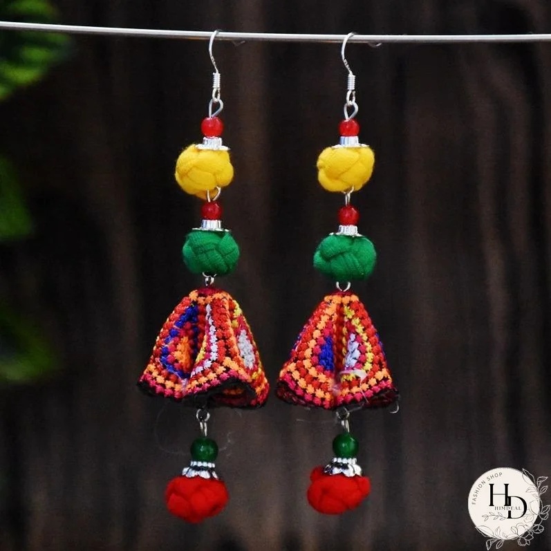 New handmade women's earrings ethnic style original Joker fabric colored ball embroidered earrings