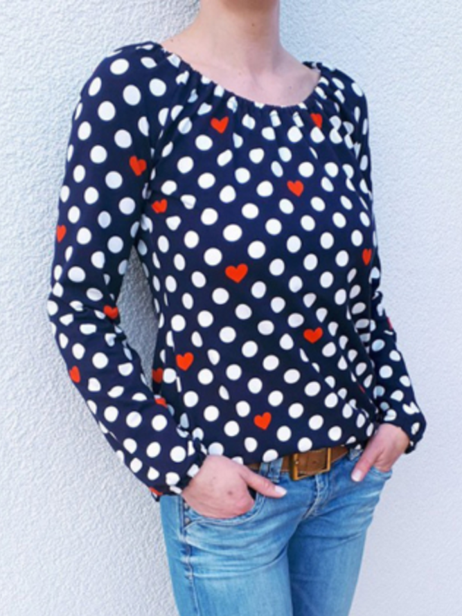 Polka Dots Crew Neck Casual Shirts & Tops
