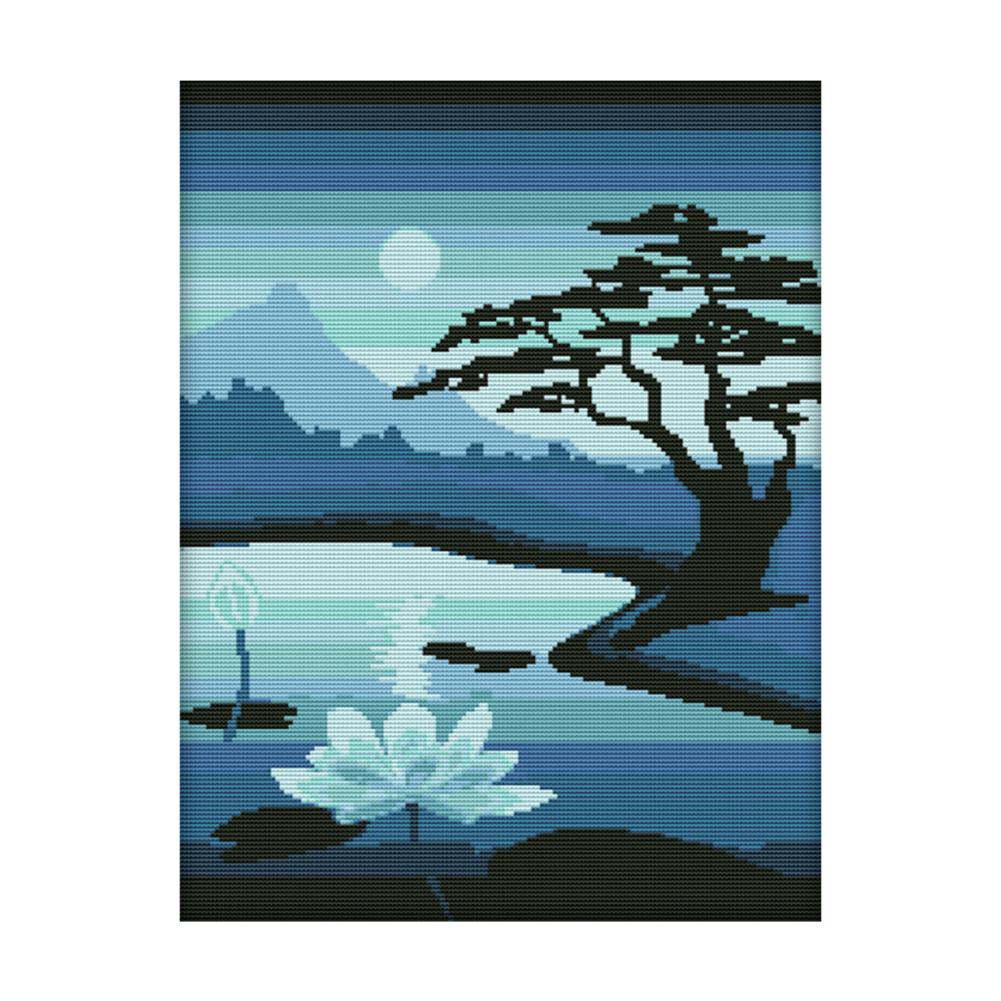 

Lotus Pond Moonlight - 11CT Stamped Cross Stitch - 42*53cm, 501 Original