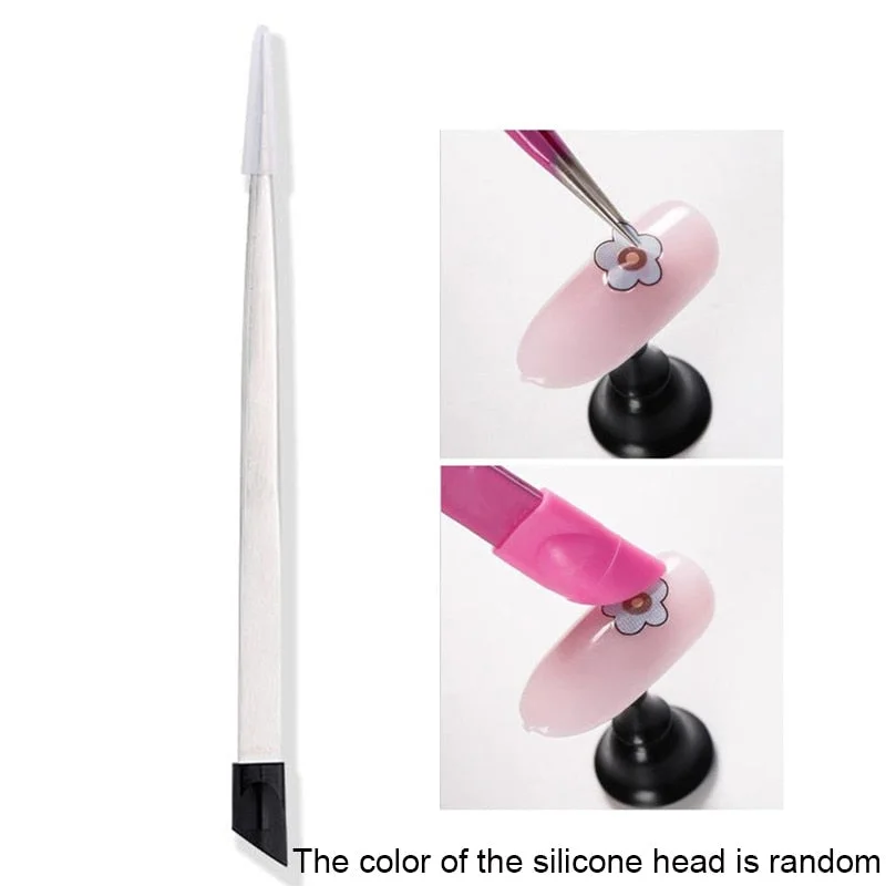 Straight Nail Tweezers with Silicone Pressing Head for 3D Sticker Rhinestones Water Sticker Picker Nails Tools Stainless Steel-Nail Inspo
