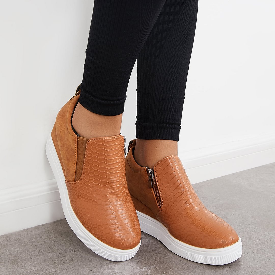 Casual Slip on Platform Wedge Sneakers Hidden Wedge Booties