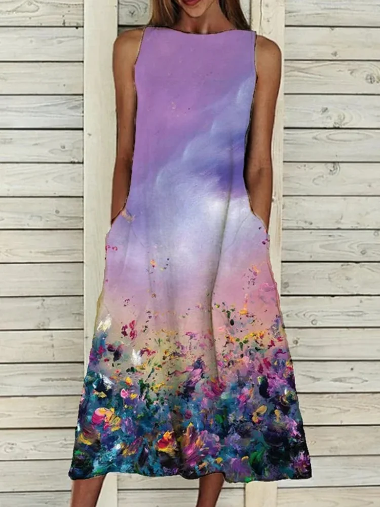 Floral Painting Print Maxi Dress