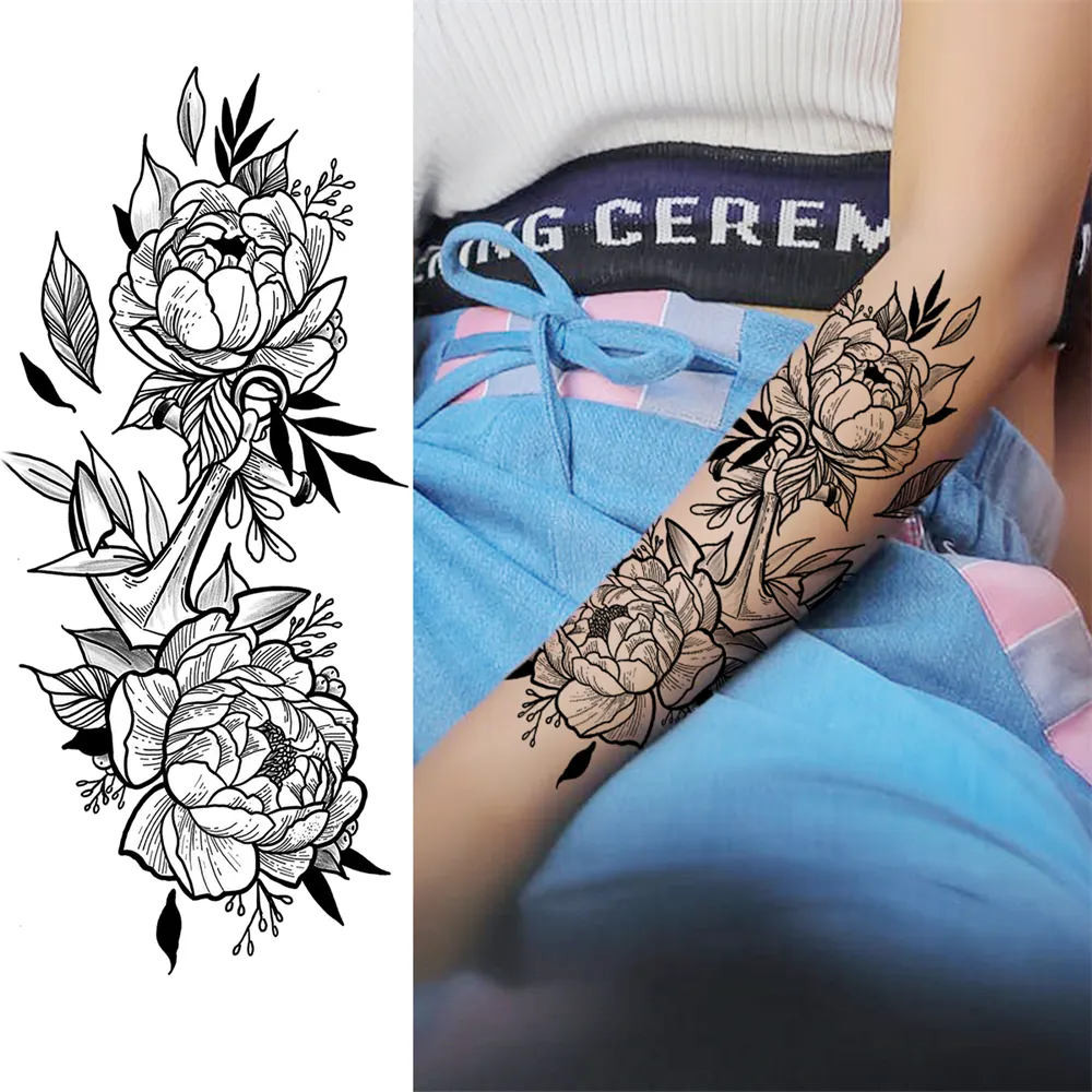Sdrawing Sunflower Butterfly Temporary Tattoos For Women Adult Rose Flower Moon Fake Tattoo Arm Body Art Decoration Tatoo Paper