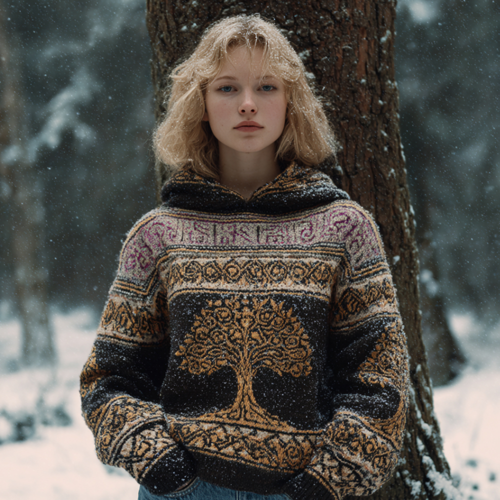 Vintage Fair Isle Life Tree Crew Hoodie Sweater elevenforest