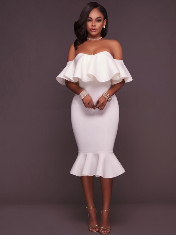 Ruffled Sexy off-the-Shoulder midi Dress