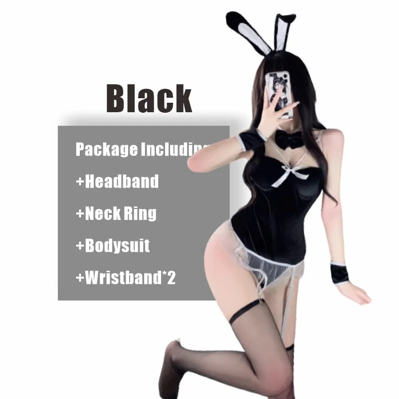 Billionm OJBK Sexy Bunny Anime Cosplay Costumes V Neck Lingerie Rabbit Bodysuit Woman Tempatation Erotic Outfit Bunny Girl Jumpsuit 2022