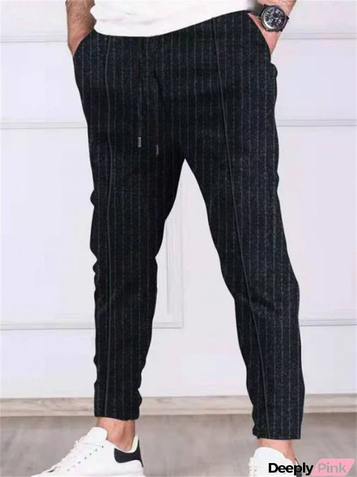 Leisure Striped Slim Fit Drawstring Trousers for Men