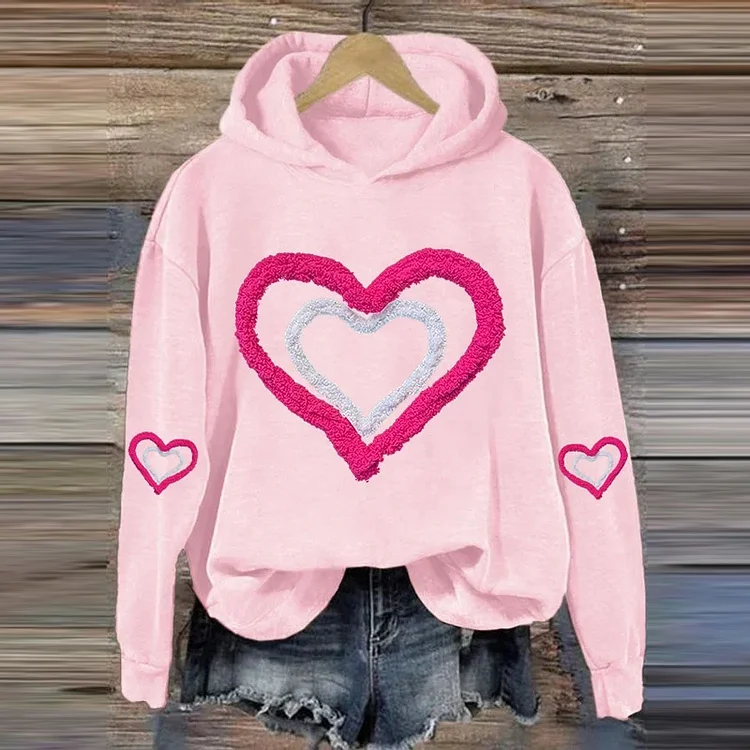 Comstylish Casual Valentine's Day Heart Print Hoodie