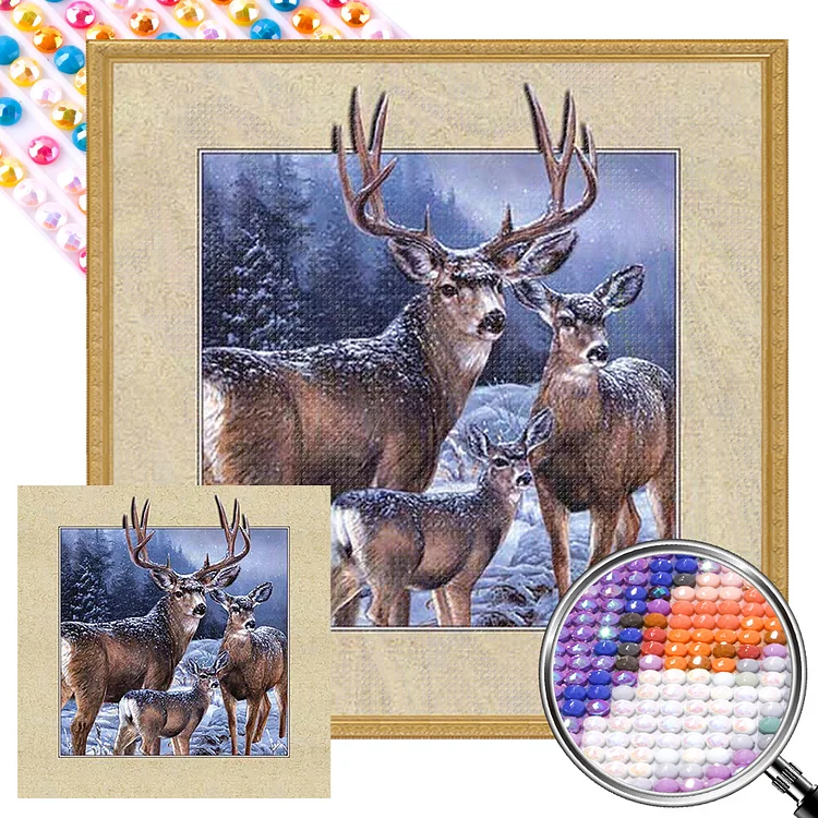 Elk In The Snow 40*40CM (Canvas) AB Round Drill Diamond Painting gbfke