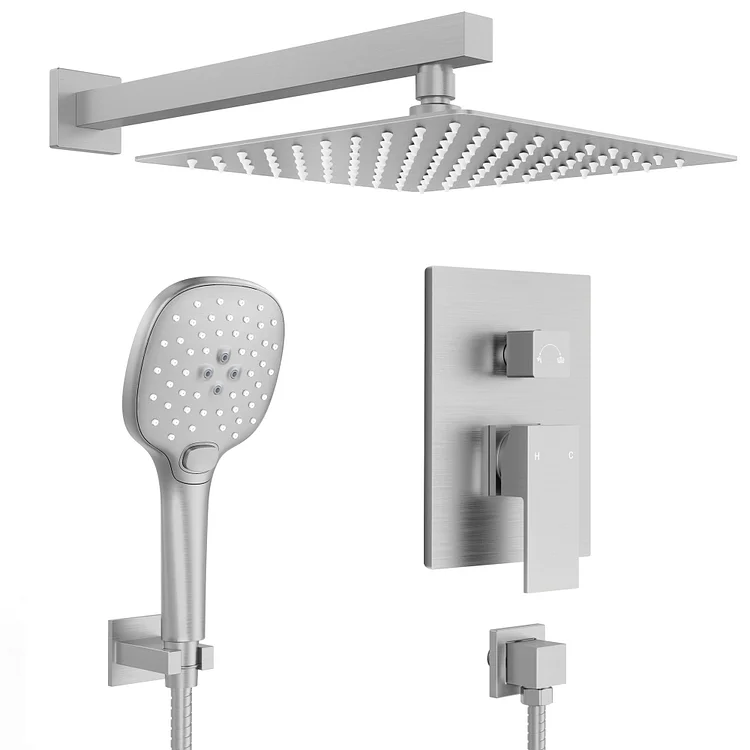 EVERSTEIN Wall Mount Rainfall Shower System in Brushed Nickel M6646NI-10BL