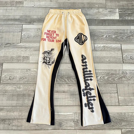 Loveciss®/ Trendy Character Print Color Block Street Flared Sweats Trousers