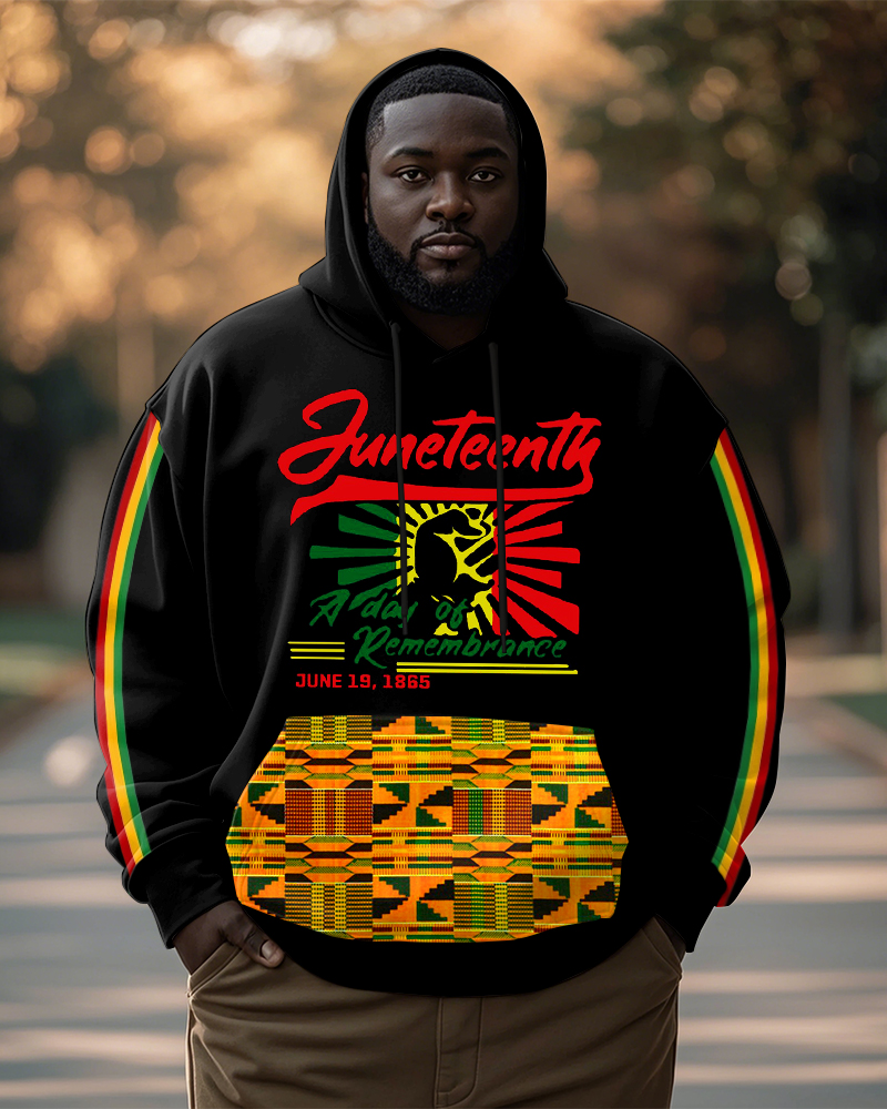 Men's Plus Size Juneteenth Colorblock Stripe Printed Hoodie