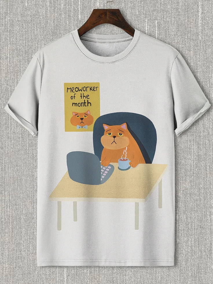 Men's Meoworker Of The Month Cat Graphic Print T-Shirt