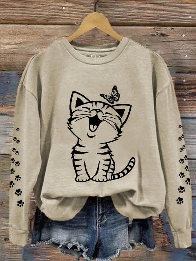 Women's Cute Cat Print Cat Lovers Casual Sweatshirt socialshop