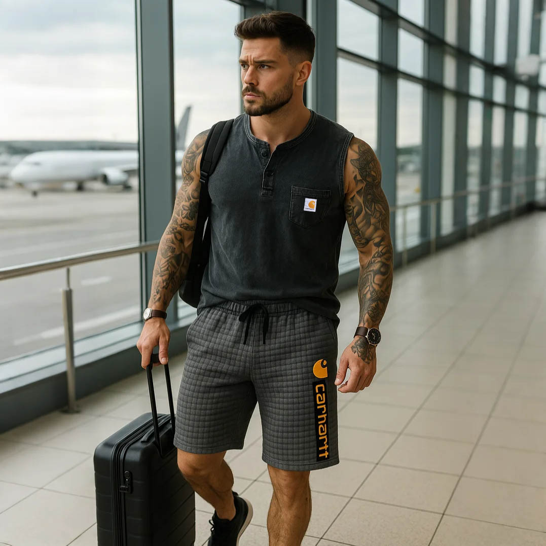 Men's Carhartt Quilted Graphic T-Shirt for Men - Perfect for Casual Wear and Everyday Style Vintage Check Quilted Surfing Elastic Drawstring Walkshort Shorts