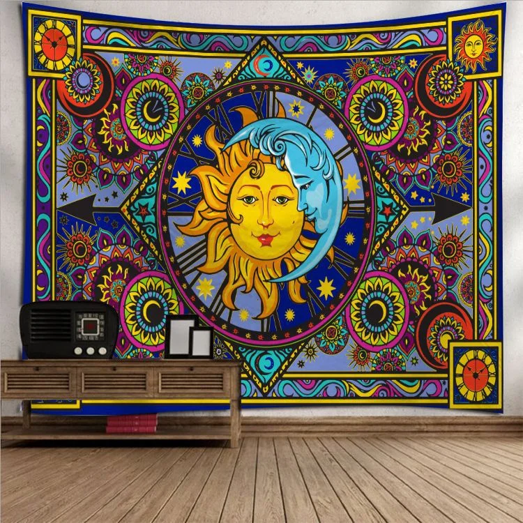 Sun Moon Mandala Tapestry Wall Hanging Celestial Wall Tapestry Hippie Wall Carpets Dorm Decor Psychedelic Tapestry