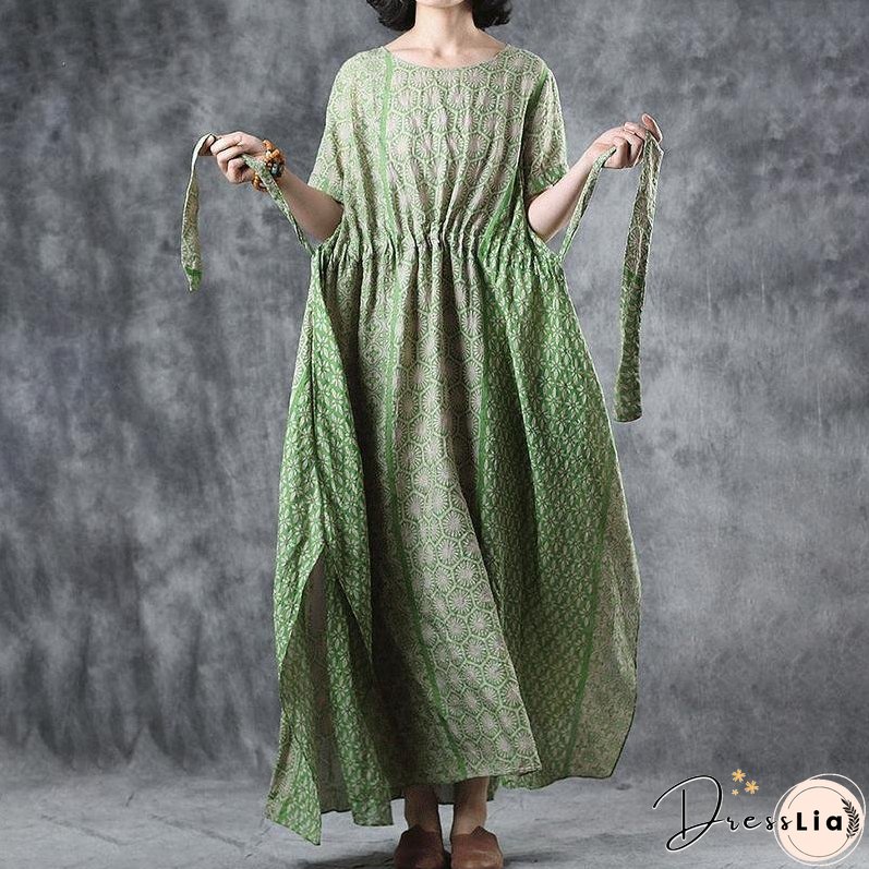 Print Cotton Short Sleeve A-Line Dress
