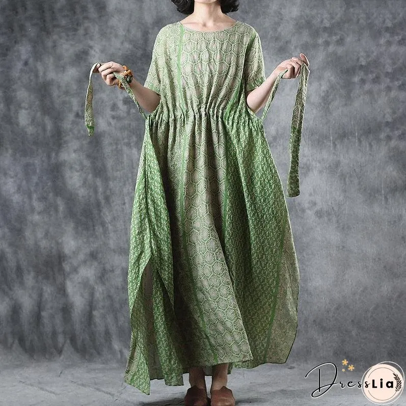 Print Cotton Short Sleeve A-Line Dress