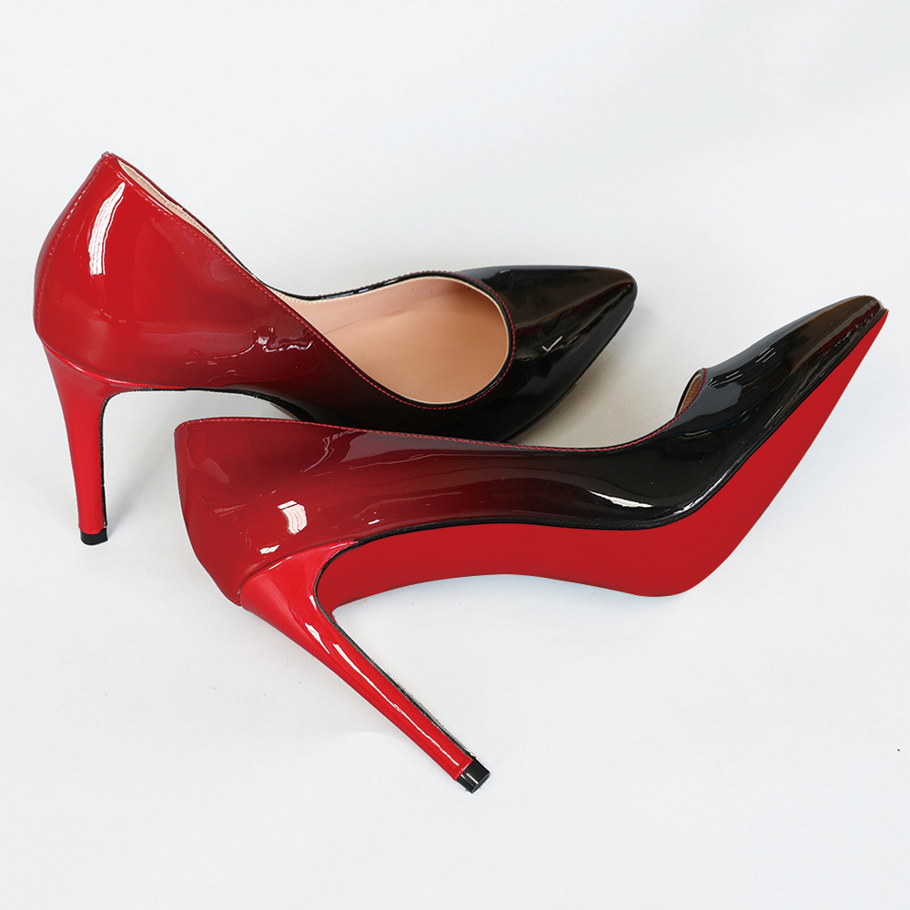 100mm Gradient Color Heels Party Daily Pumps Red Black-vocosishoes