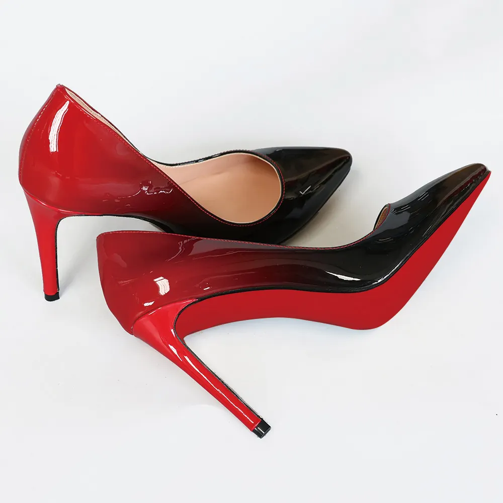 100mm Gradient Color Heels Party Daily Pumps Red Black-vocosishoes
