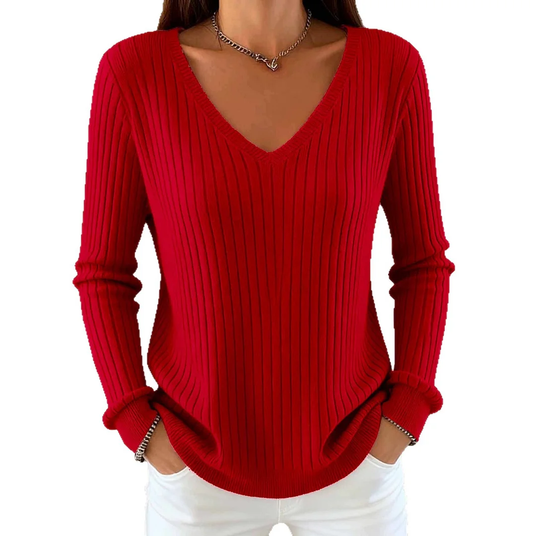 Athvotar Athvotar Sheintemu Autumn And Winter Long Sleeve V. Collar Pit Sweater New Burst